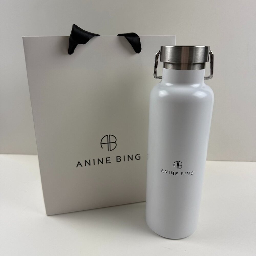 NEW Anine Bing White Stainless Steel Pia 24 oz Water Bottle with Gift Wrap